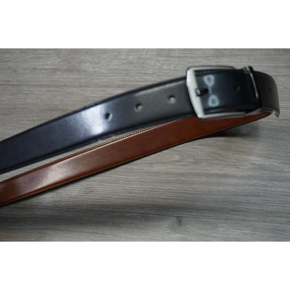 Nordstrom Grain Leather Belt Men's 36 Black Brown Silver Adjustable Waist Belt